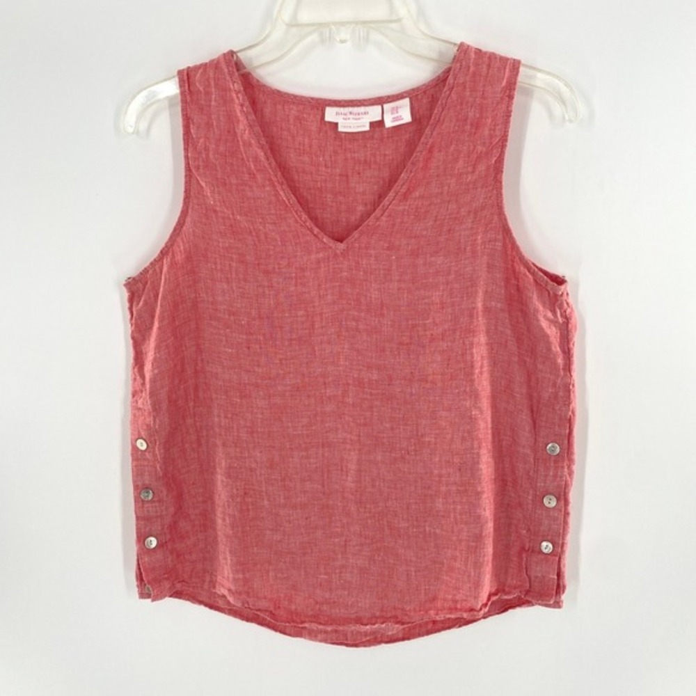 Isaac Mizrahi New York Linen Sleeveless Coral‎ Button Tank Top Women's M
